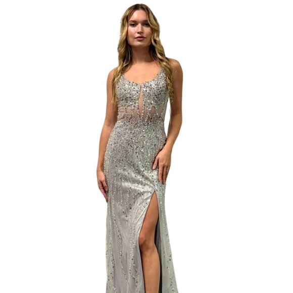 New Sheath Sleeveless Sequins Embellished Maxi Prom Dress w/ U-Back TC TL3037C - Picture 1 of 8